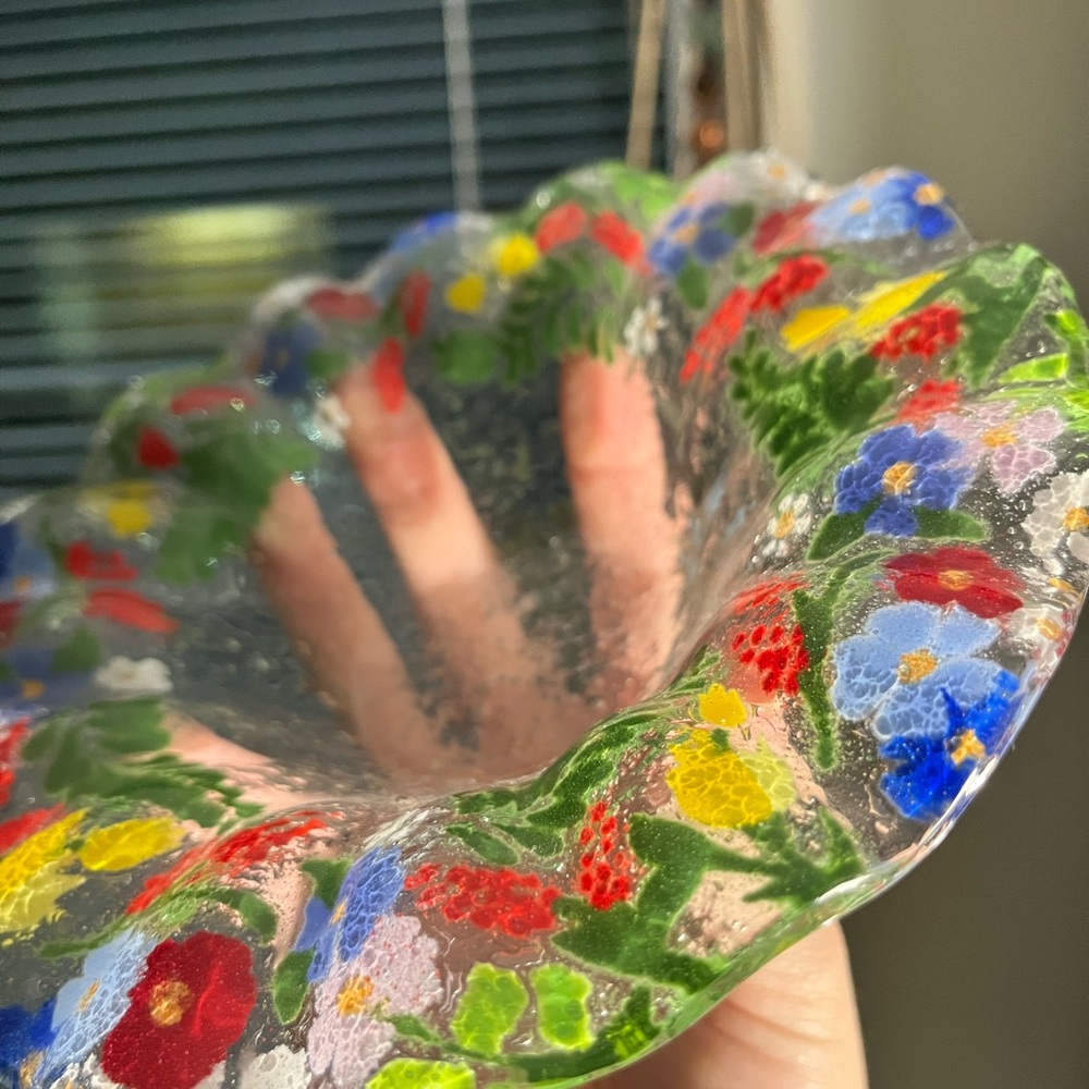 Colorful Floral Glass Bowl